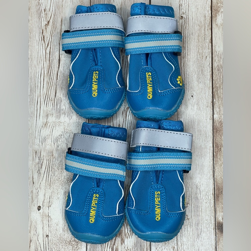 Qumy Large Breed dog shoes water resistant snow ice hiking size 1 blue